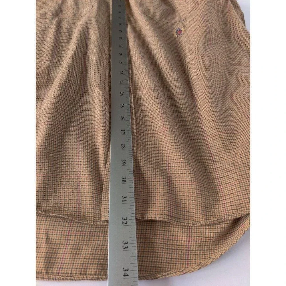 Vtg. Men Tommy Hilfiger Button Down Shirt Large Long Sleeve Plaid Brown Red